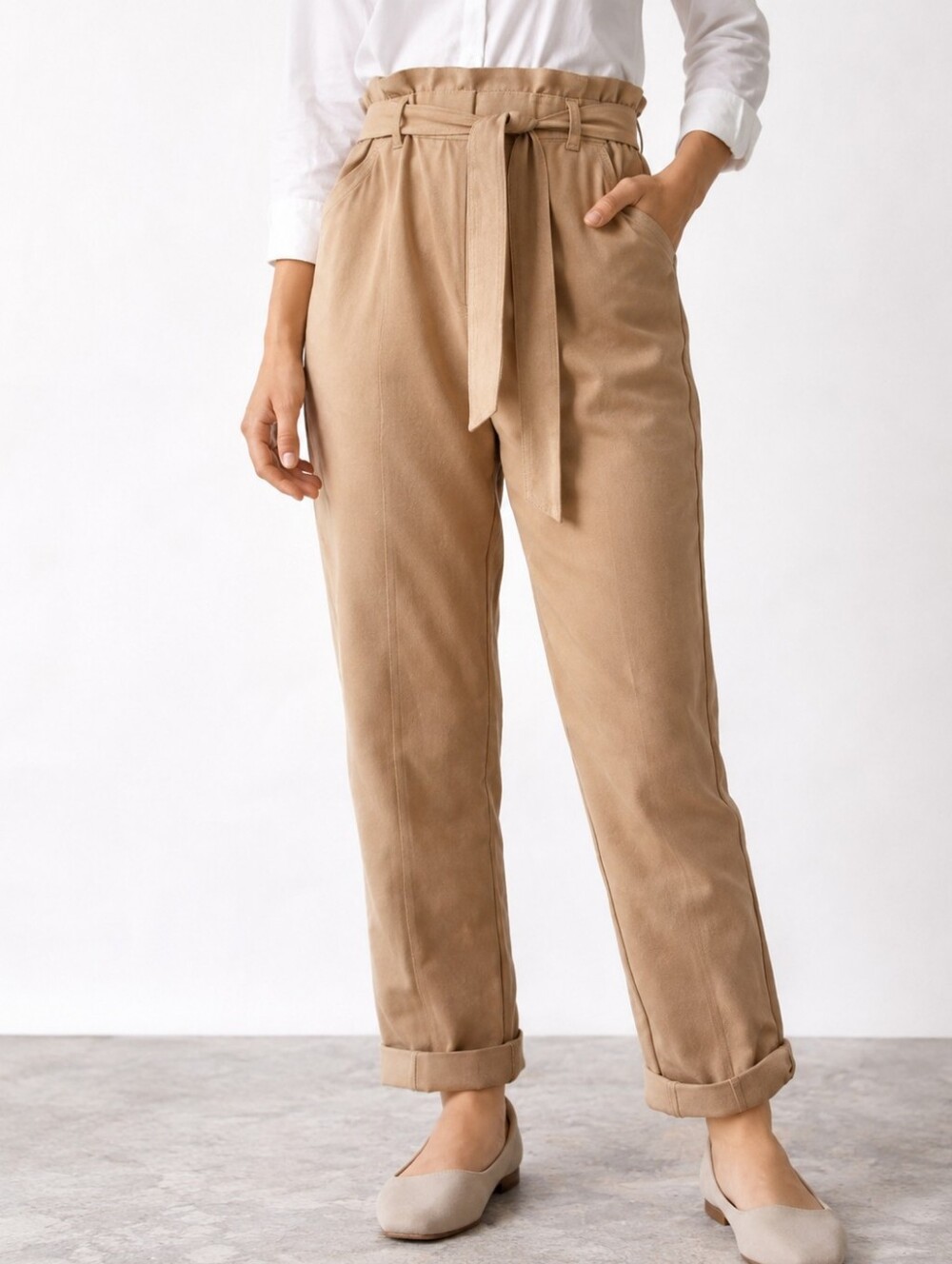 SO Beige Paperbag Waist Tapered Pants Tie Belt Women’s Size S NWT